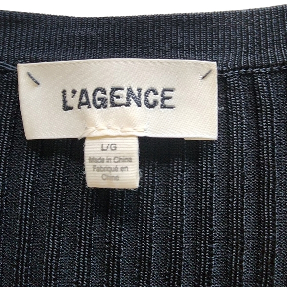 L'Agence Isabella Fitted Button-down 3/4 Sleeve Cardigan Black Ribbed Sweater -L - Picture 6 of 9